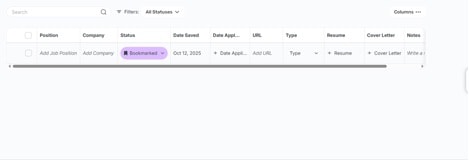 Enhancv job tracker showing manual job application tracking interface