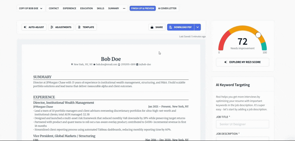 Rezi auto-adjust feature demonstrating one-click text fitting