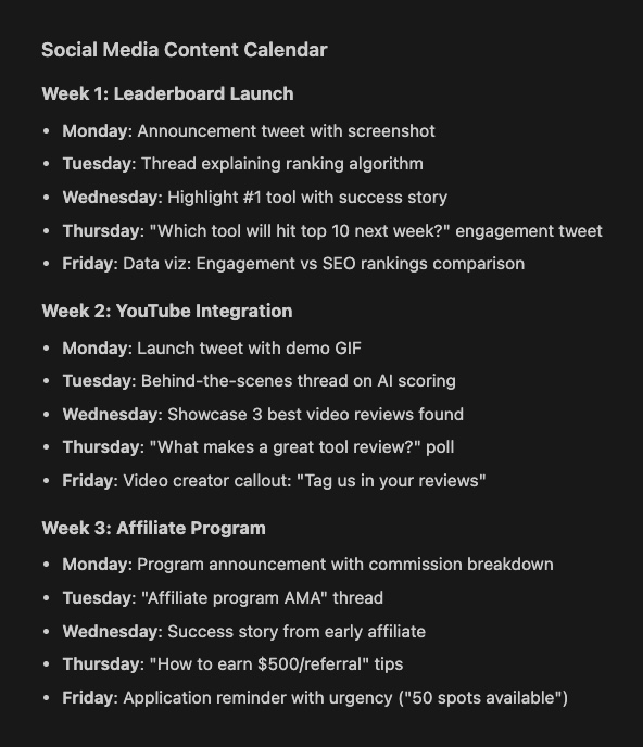 3-week content calendar